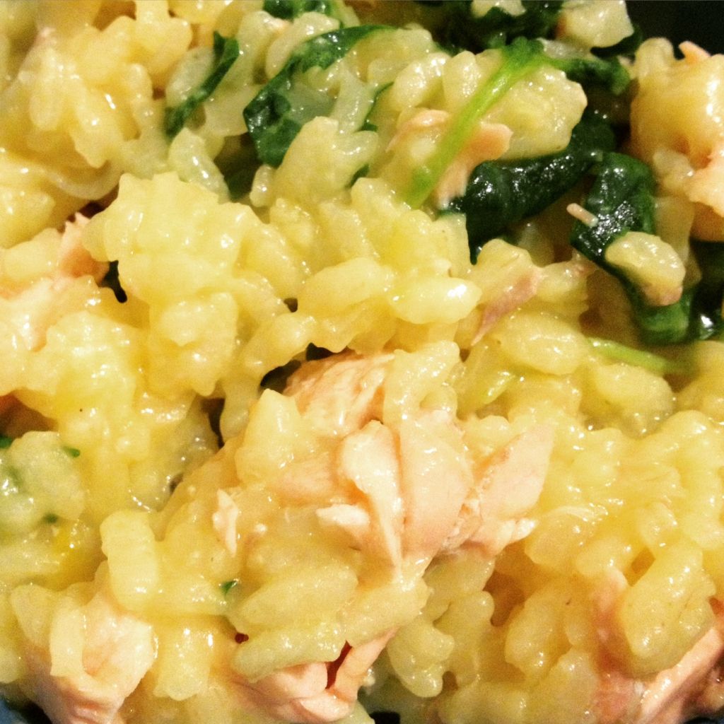 Trout risotto, with saffron and spinach